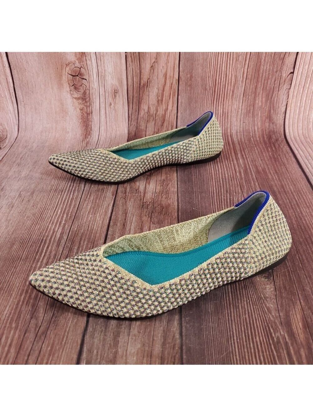 Rothys The Point Womens Size 9.5 Multi Metallic Knit Flats Shoes Retired